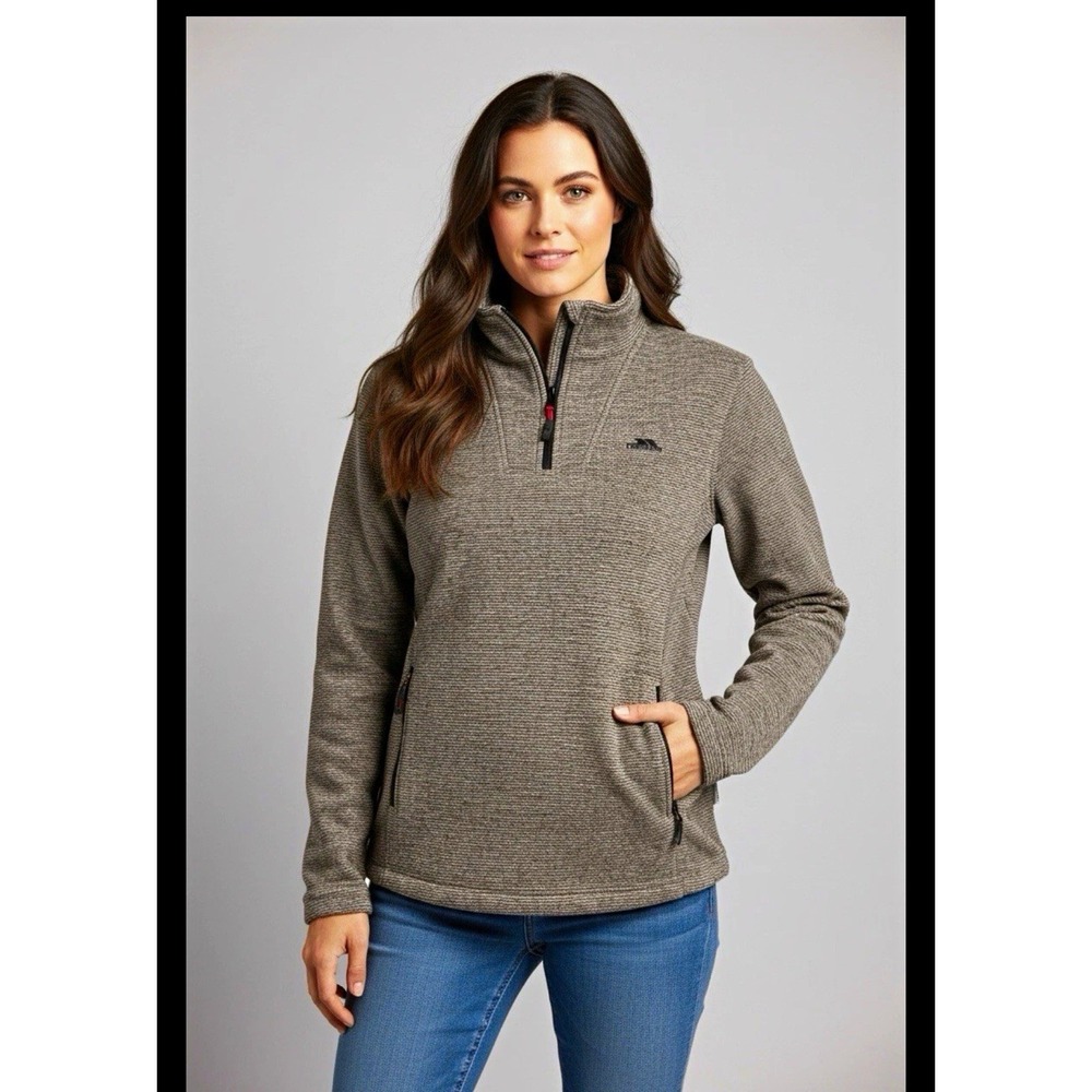 Trespass Airtrap Womens S Gray Striped Fleece 1/4 Zip hiking camping walking